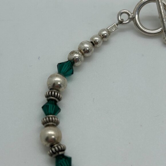 Artisan Sterling Silver Bracelet Green Crystal Bead Toggle Clasp 6.5" 10 grams - Picture 4 of 15